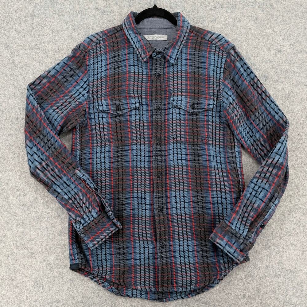 Outerknown Pacific Old Coast Blue/Red Heavyweight Plaid Blanket Shirt Size Small